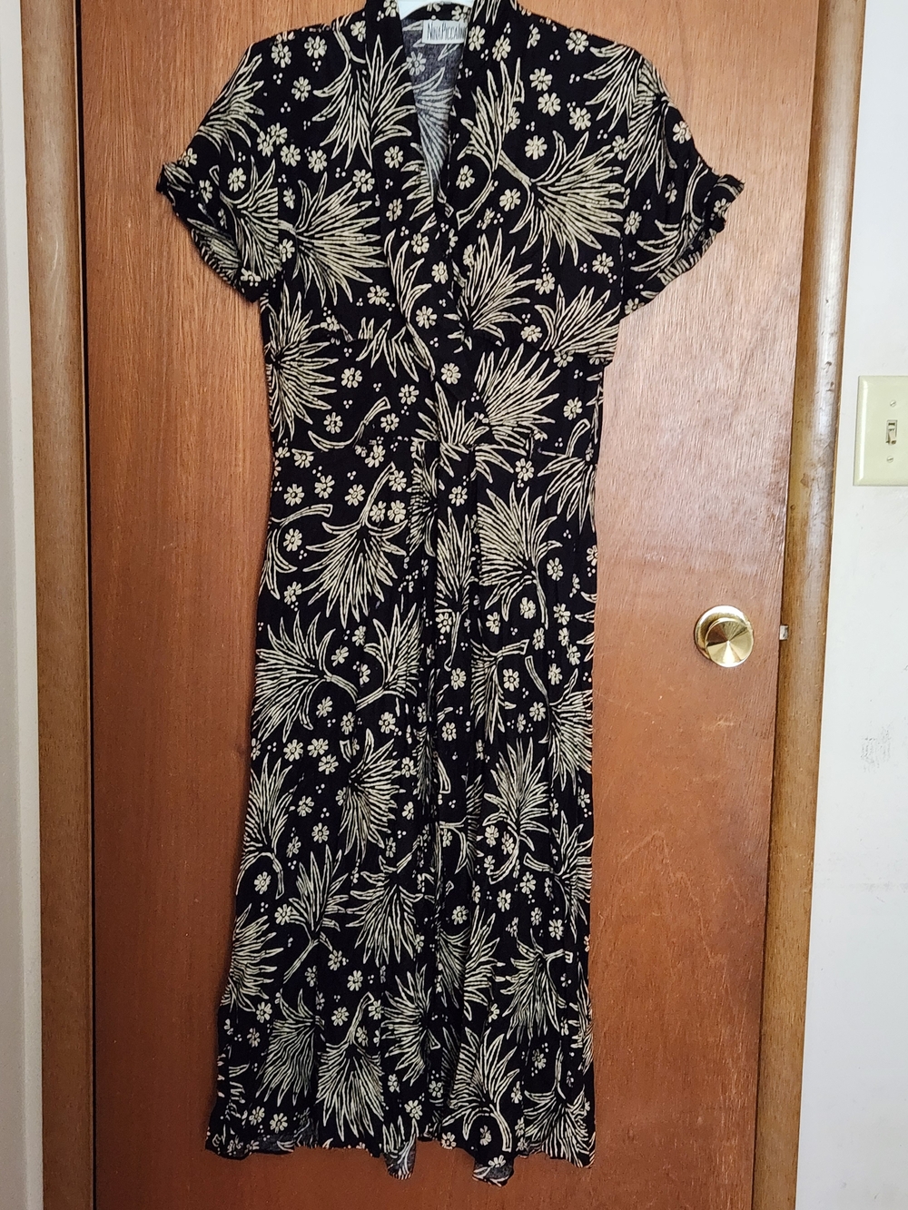 Nina Piccalino Black and Cream Floral Midi Dress